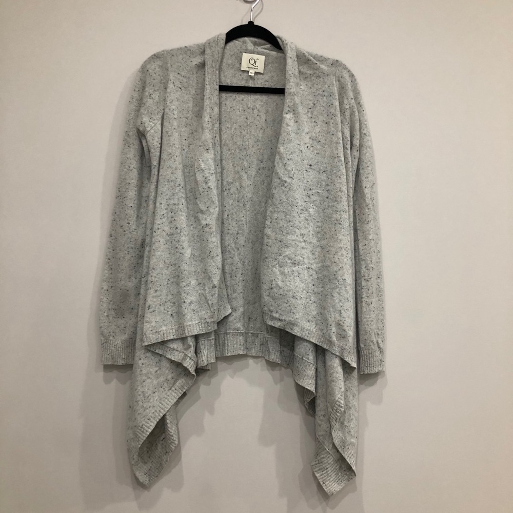 Qi cashmere speckled waterfall front cardigan